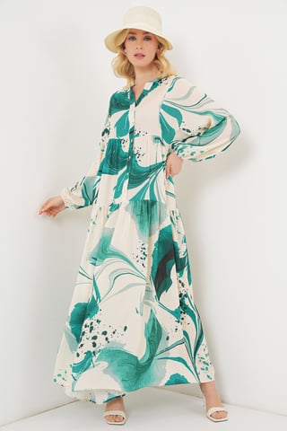 Patterned V-Neck Maxi Dress