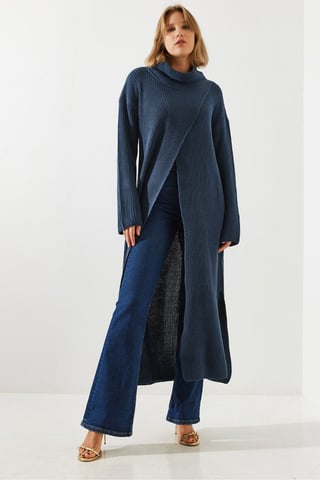 Textured Turtleneck Maxi Dress with Slit