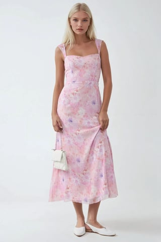 Floral Maxi Dress with Heart Collar