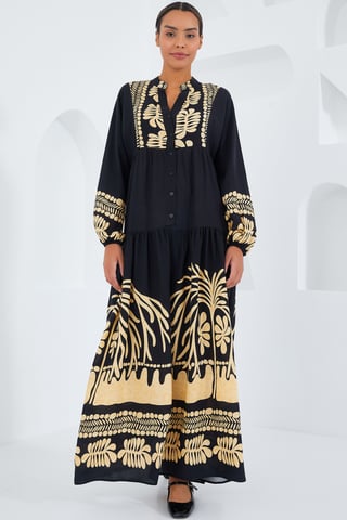 Printed V-Neck Maxi Dress