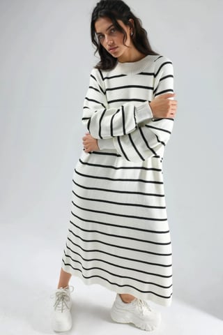 Long Sleeve Striped Ribbed Knit Dress