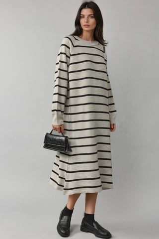 Long Sleeve Striped Ribbed Knit Dress