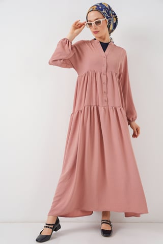 V-Neck Button Closure Relaxed Fit Maxi Dress