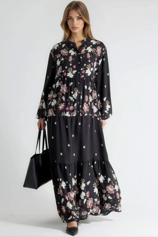 Patterned V-Neck Maxi Dress