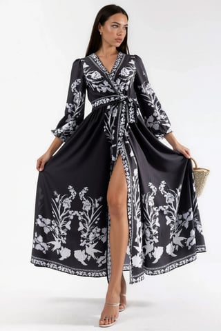 Floral Maxi Dress with V-Neck and Tie Detail