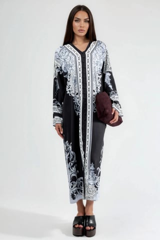 Printed Maxi Dress with V-Neck