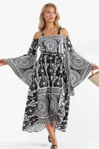 Strapless Geometric Cut Out Maxi Dress