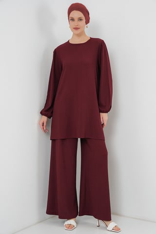 Textured Long Sleeve Tunic and Wide Leg Pants Set