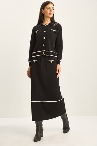 Ribbed Knitwear Midi Two-Piece Set with Button Closure