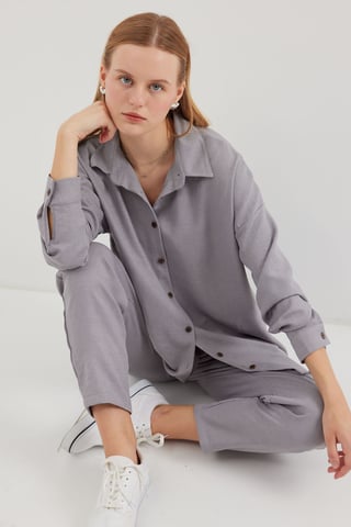 Linen Blend Long Sleeve Shirt and Pants Co-ord Set