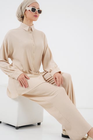 Textured Knit Co-Ord Set with Shirt Collar