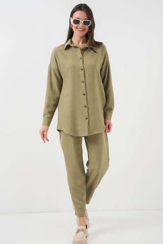 Linen Blend Long Sleeve Shirt and Pants Co-ord Set