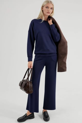 Modal Touch Crew Neck Sweatshirt & Wide Leg Pants Two-Piece Set