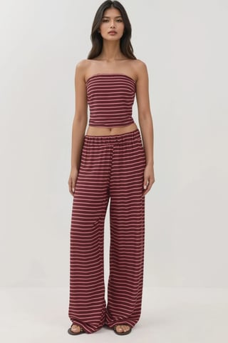 Striped Strapless Top & Pants Two-Piece Coord Set