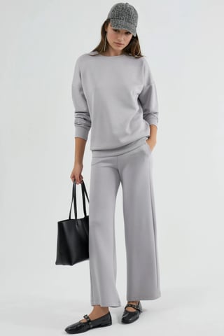 Modal Touch Crew Neck Sweatshirt & Wide Leg Pants Two-Piece Set