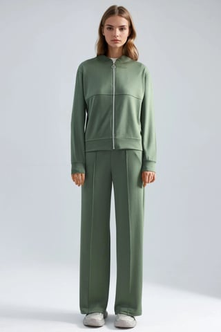 Modal Touch Zippered Sweatshirt & Ribbed Pants Co-ord Set