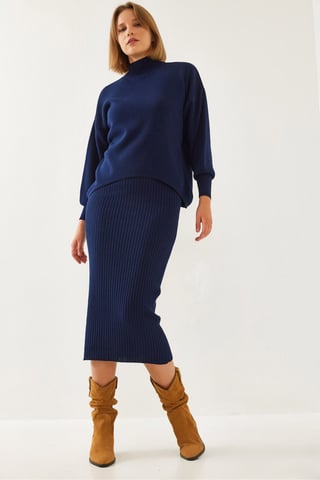 Ribbad polokrage stickad set
