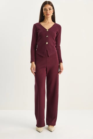 V-Neck Knitted Wide Leg Two-Piece Set