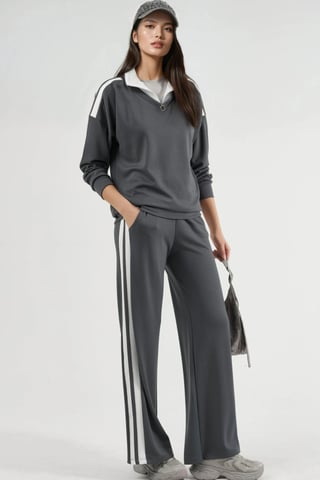 Modal Touch Zipper Collar Wide Leg Two-Piece Co-Ord Set
