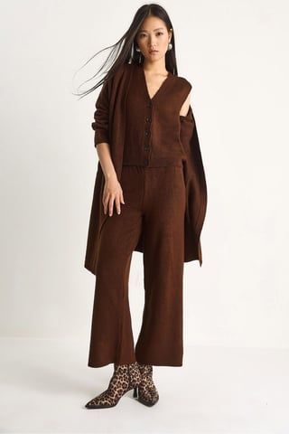 Knit Cardigan-Vest-Pants Three-Piece Coord Set