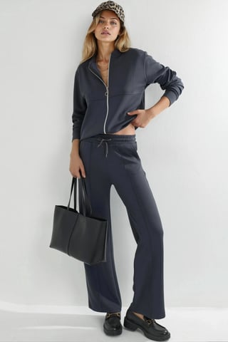 Modal Touch Zippered Sweatshirt & Ribbed Pants Co-ord Set