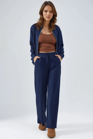 Modal Touch Zippered Sweatshirt & Ribbed Pants Co-ord Set