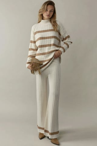 Striped Sweater & Pants Knitwear Co-ord Set
