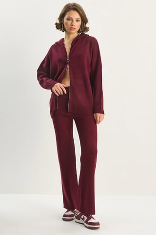 Hög midja dragkedja krage cardigan och byxset