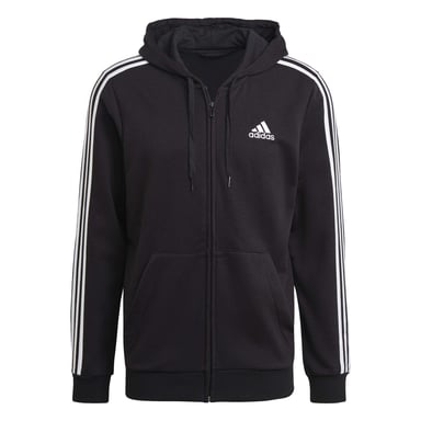 Men's adidas French Terry 3 Stripe Full Zip Hoodie in Black