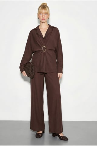 Oversized Button-Up Shirt and Wide Leg Pants Co-ord