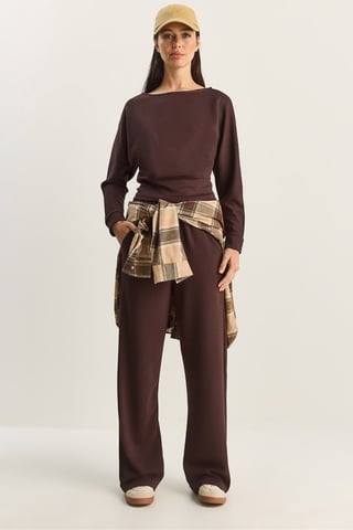 Asymmetrical Collar Knitted High Waist Two-Piece Set