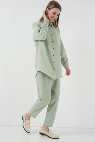 Linen Blend Long Sleeve Shirt and Pants Co-ord Set