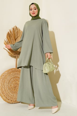 Textured Long Sleeve Tunic and Wide Leg Pants Set