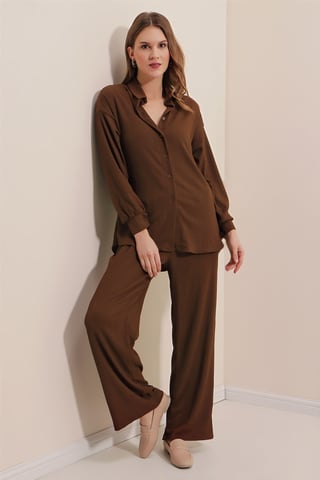 Textured Long Sleeve Knit Shirt & Pants Knitted Co-ord Set