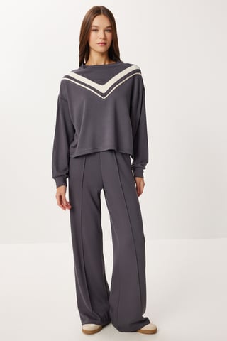 Color Blocked Ribbed Co-Ord Set with Wide Leg Pants