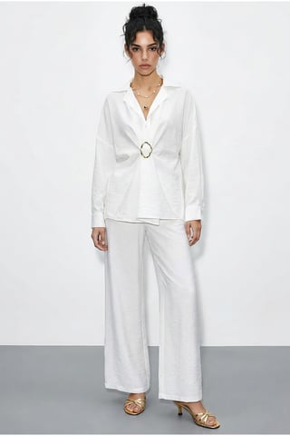 Oversized Button-Up Shirt and Wide Leg Pants Co-ord