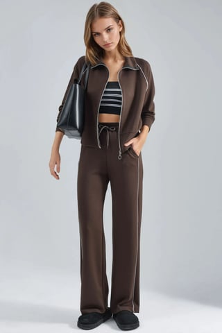 Modal Touch Zippered Sweatshirt & Pants Two-Piece Set