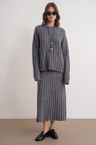 Texturerad Oversized Tröja & Kjol Stickad Set