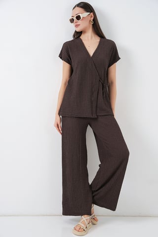 Textured V-Neck Tie Detail Two-Piece Coord Set