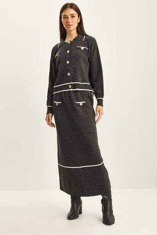Ribbed Knitwear Midi Two-Piece Set with Button Closure