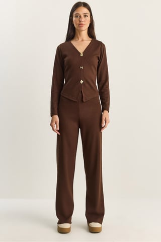 V-Neck Knitted Wide Leg Two-Piece Set