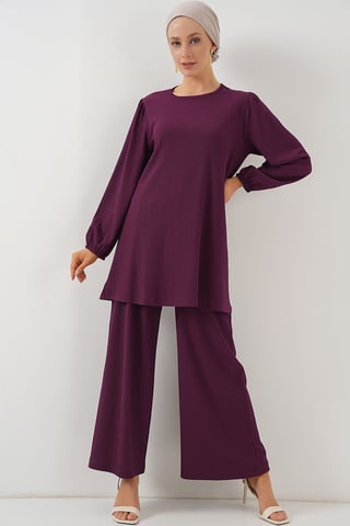 Textured Long Sleeve Tunic and Wide Leg Pants Set