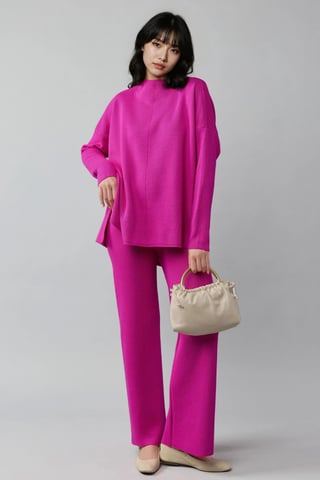 Ribbed Knit Co-Ord Set with Basic Sweater & Pants