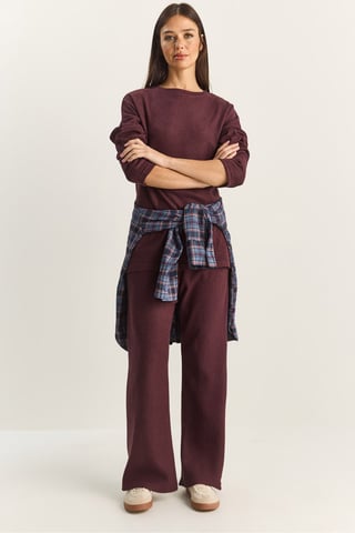 Ribbed Textured Crew Neck Sweater and Pants Set