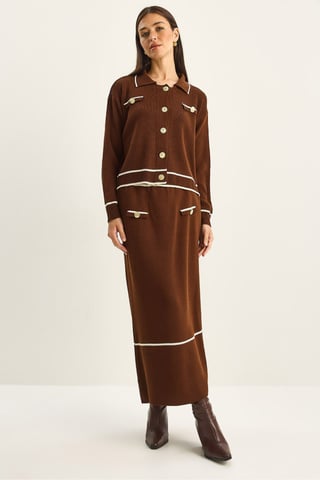 Ribbed Knitwear Midi Two-Piece Set with Button Closure