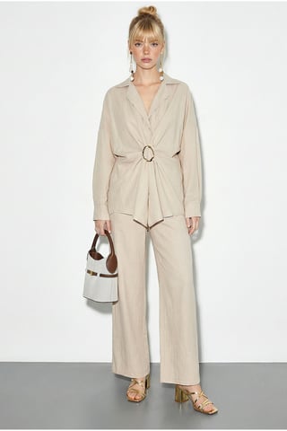Oversized Button-Up Shirt and Wide Leg Pants Co-ord