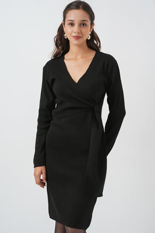 Bodycon Midi Dress with V-Neck Tie Closure