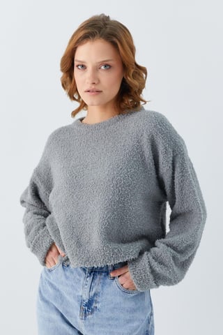 Plush Textured Crop Stickad Tröja