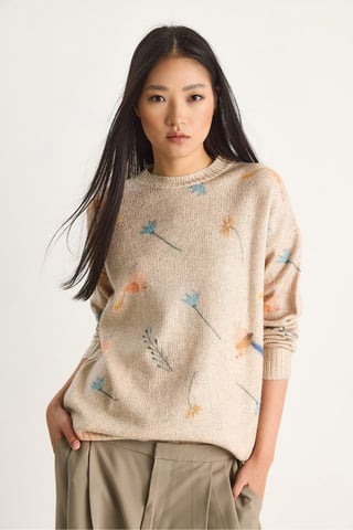 Pattern Knit Sweater with Crew Neck