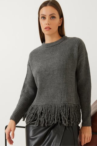 Fransad Crew Neck Cropped Tröja